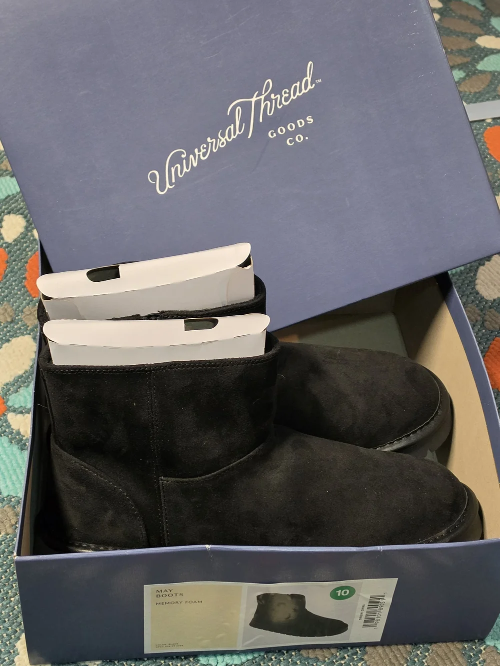 Universal Thread Black Suede-Look Winter Ankle Boots